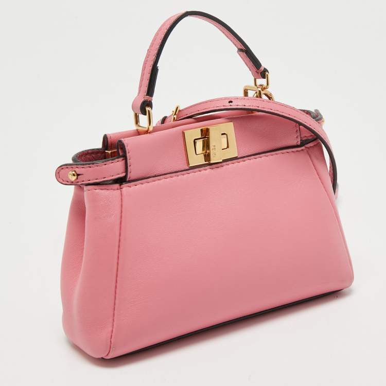 Pre Owned Fendi Pink Leather Micro Peekaboo Crossbody Bag