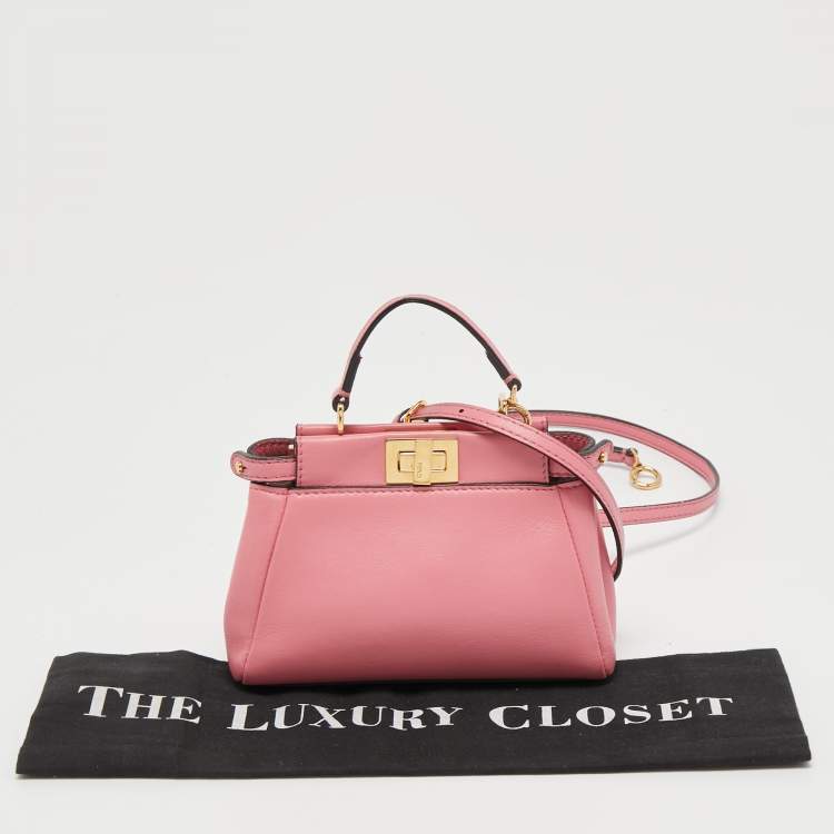 Pre Owned Fendi Pink Leather Micro Peekaboo Crossbody Bag