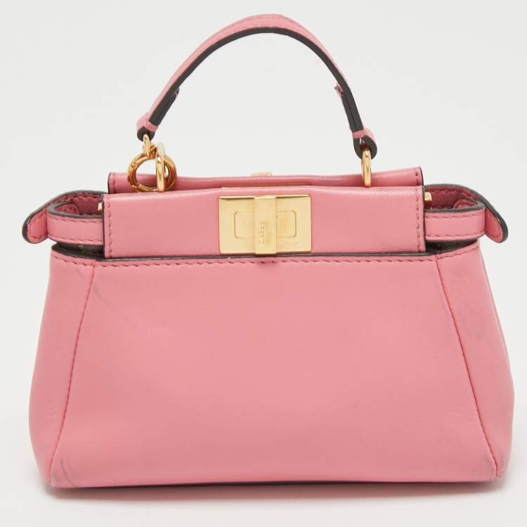 Pre Owned Fendi Pink Leather Micro Peekaboo Crossbody Bag