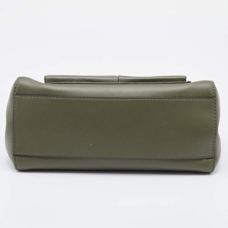 Pre Owned Fendi Olive Green Leather Mini Peekaboo Front Pocket Top Handle Bag