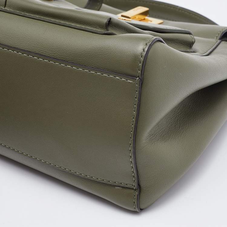 Pre Owned Fendi Olive Green Leather Mini Peekaboo Front Pocket Top Handle Bag