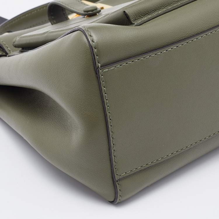 Pre Owned Fendi Olive Green Leather Mini Peekaboo Front Pocket Top Handle Bag