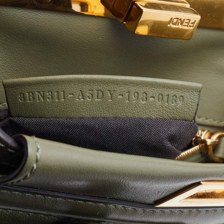 Pre Owned Fendi Olive Green Leather Mini Peekaboo Front Pocket Top Handle Bag