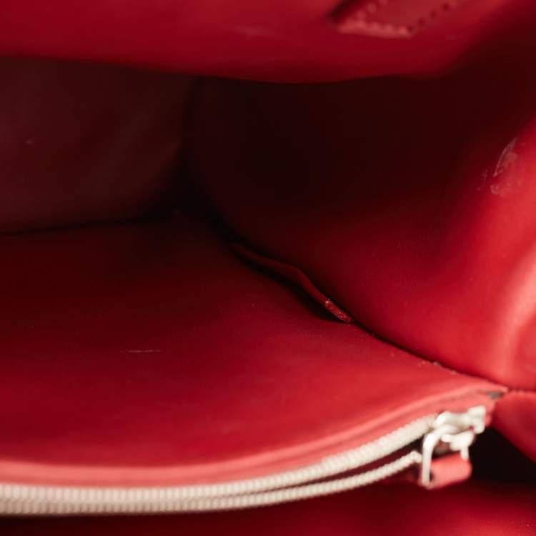Pre Owned Fendi Red/Beige Raffia and Leather Mini Flowerland Embellished 2Jours Tote