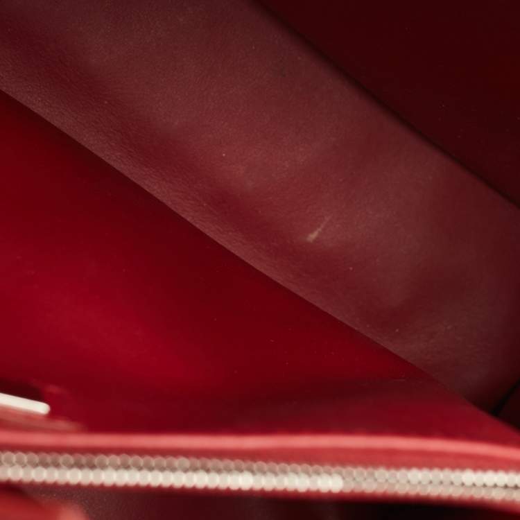 Pre Owned Fendi Red/Beige Raffia and Leather Mini Flowerland Embellished 2Jours Tote