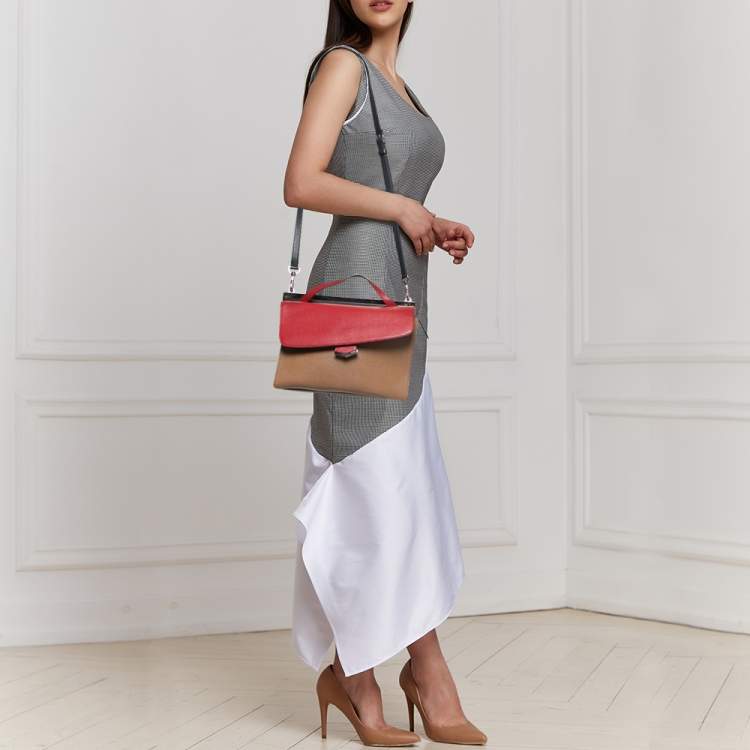 Pre Owned Fendi Multicolor Textured Leather Small Demi Jour Top Handle Bag