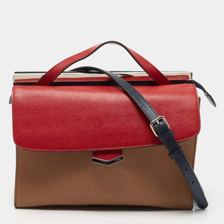 Pre Owned Fendi Multicolor Textured Leather Small Demi Jour Top Handle Bag