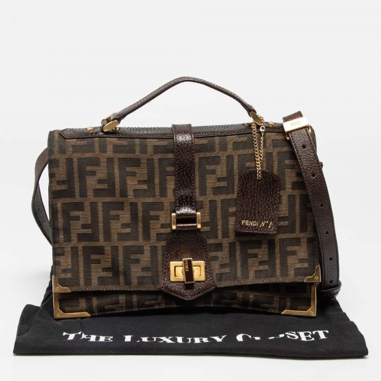 Pre Owned Fendi Tobacco Zucca Canvas and Leather Classico No. 1 Top Handle Bag