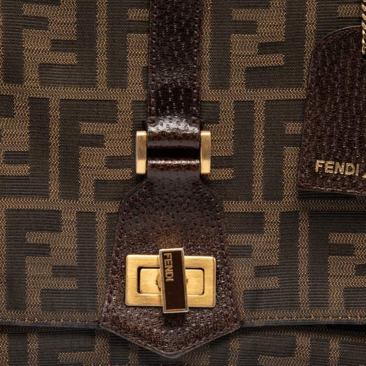 Pre Owned Fendi Tobacco Zucca Canvas and Leather Classico No. 1 Top Handle Bag
