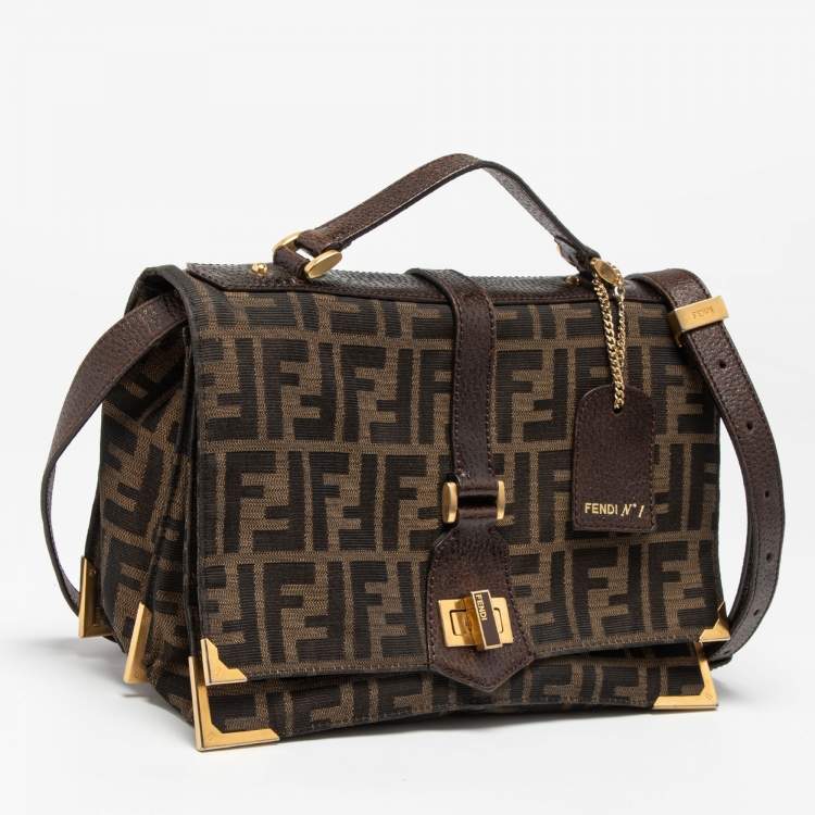 Pre Owned Fendi Tobacco Zucca Canvas and Leather Classico No. 1 Top Handle Bag