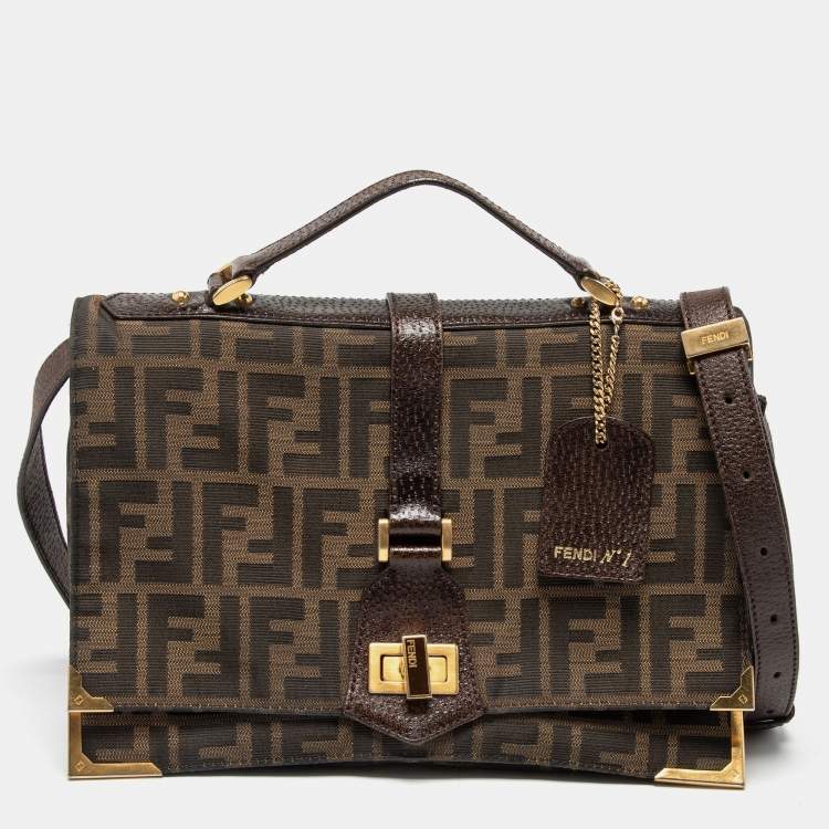 Pre Owned Fendi Tobacco Zucca Canvas and Leather Classico No. 1 Top Handle Bag