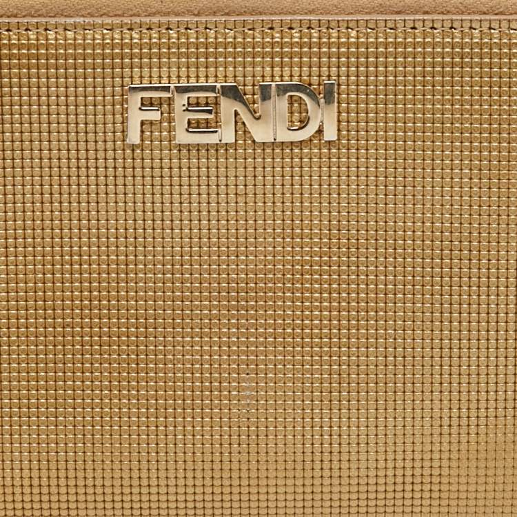 Pre Owned Fendi Gold Textured Leather Zip Around Continental Wallet