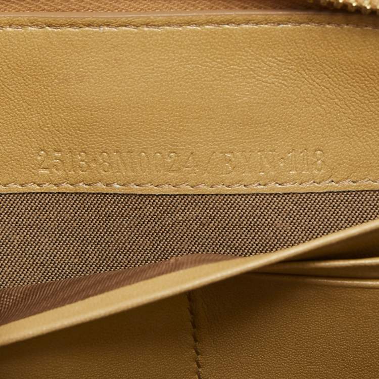 Pre Owned Fendi Gold Textured Leather Zip Around Continental Wallet