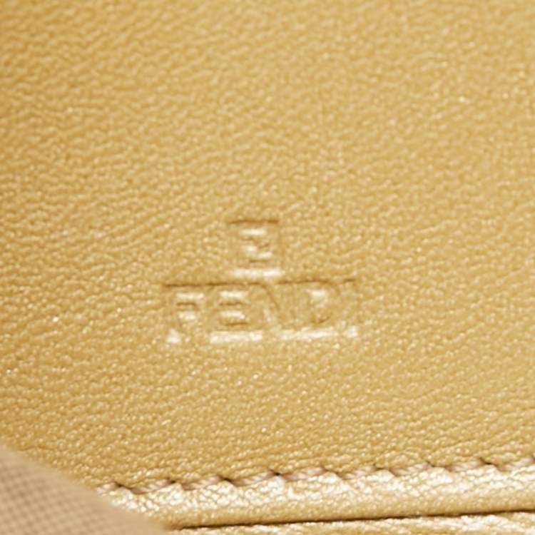 Pre Owned Fendi Gold Textured Leather Zip Around Continental Wallet