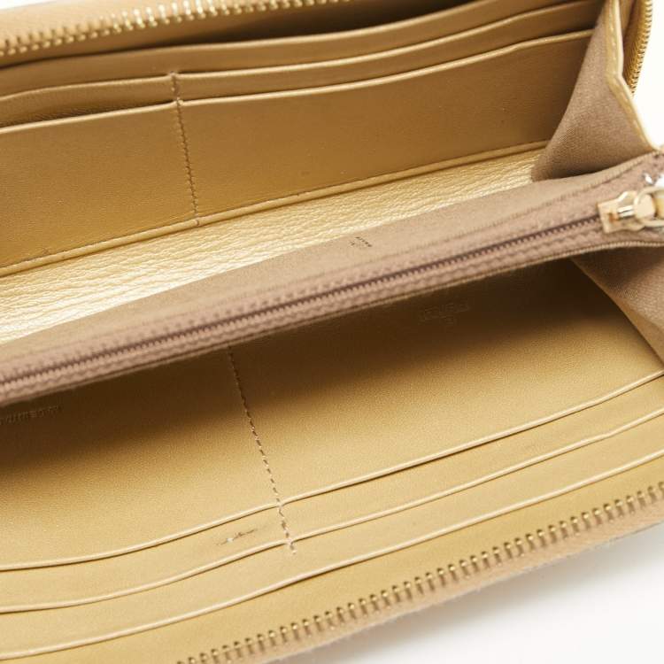 Pre Owned Fendi Gold Textured Leather Zip Around Continental Wallet