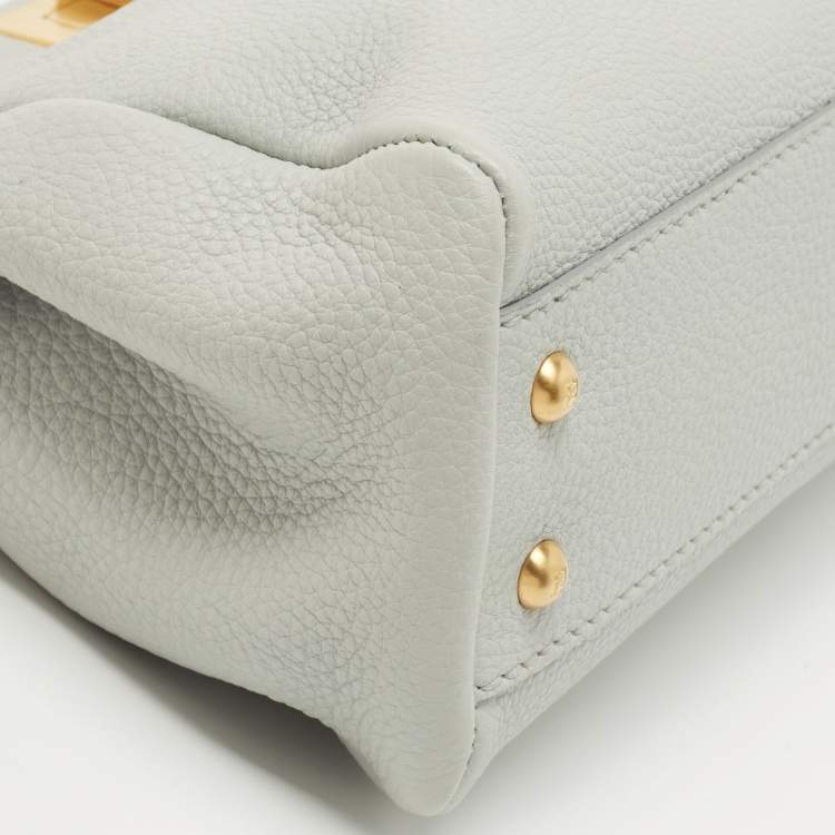 Pre Owned Fendi Light Blue Selleria Leather Made To Order Peekaboo Top Handle Bag