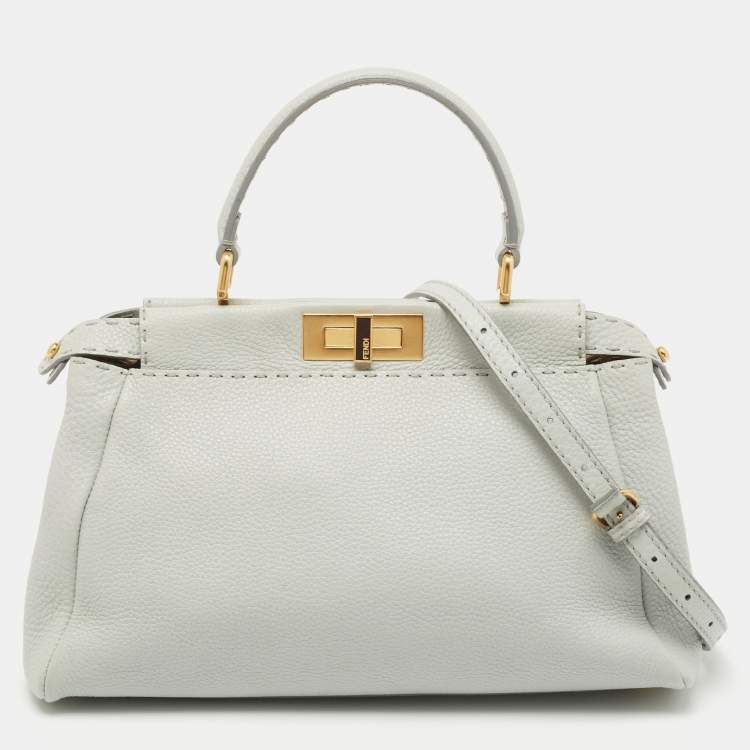 Fendi Light Blue Selleria Leather Made To Order Peekaboo Top Handle Bag ...