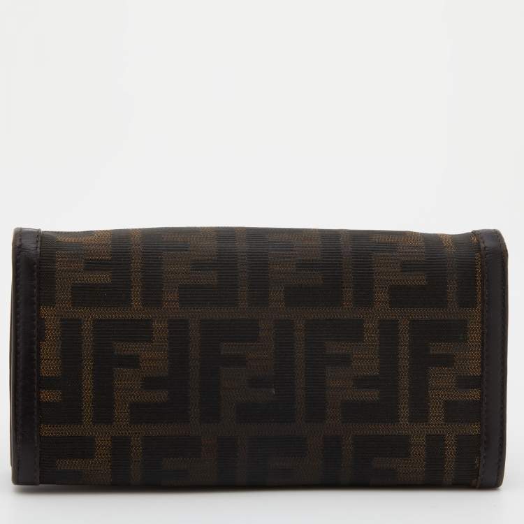 Pre Owned Fendi Tobacco Zucca Canvas and Leather Flap Continental Wallet