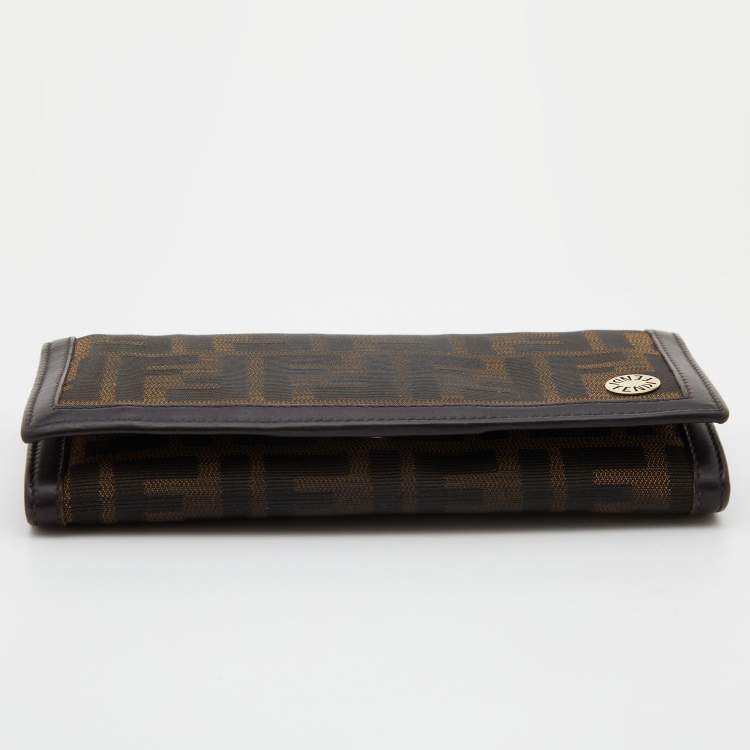 Pre Owned Fendi Tobacco Zucca Canvas and Leather Flap Continental Wallet