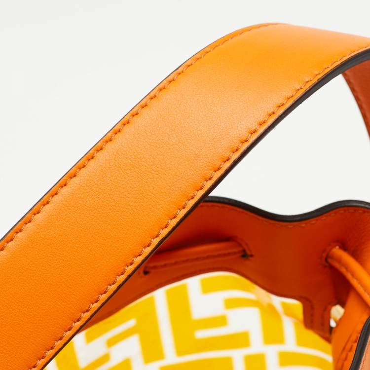 Pre Owned Fendi Orange Zucca PVC and Leather Mini Mon Tresor Drawstring Bucket Bag