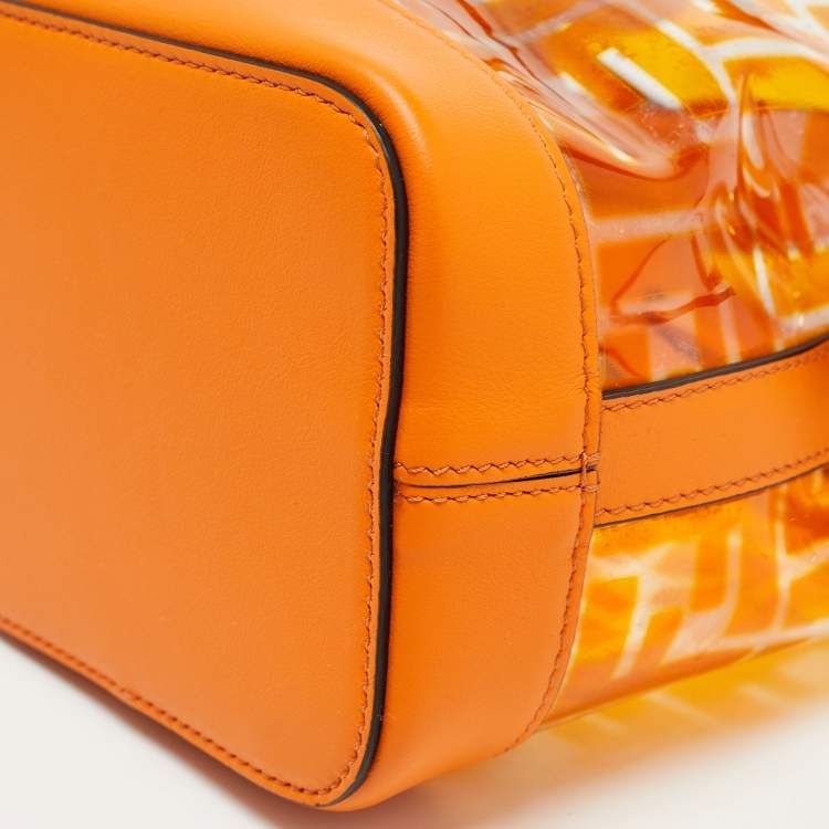 Pre Owned Fendi Orange Zucca PVC and Leather Mini Mon Tresor Drawstring Bucket Bag