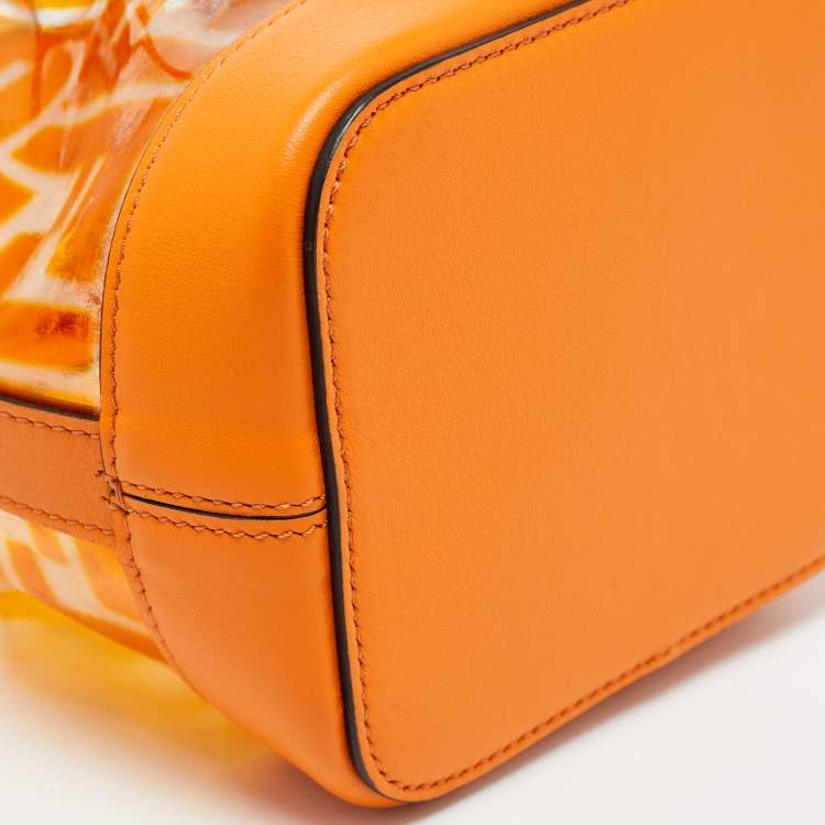 Pre Owned Fendi Orange Zucca PVC and Leather Mini Mon Tresor Drawstring Bucket Bag
