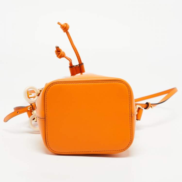 Pre Owned Fendi Orange Zucca PVC and Leather Mini Mon Tresor Drawstring Bucket Bag