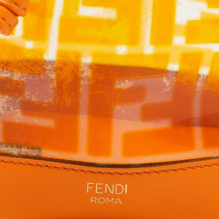 Pre Owned Fendi Orange Zucca PVC and Leather Mini Mon Tresor Drawstring Bucket Bag