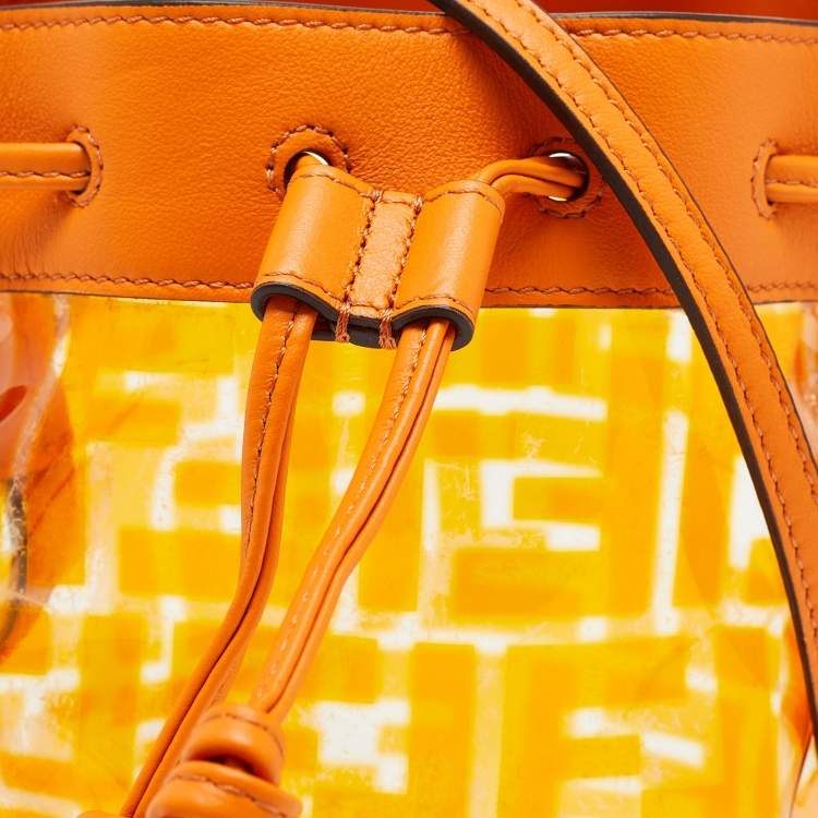 Pre Owned Fendi Orange Zucca PVC and Leather Mini Mon Tresor Drawstring Bucket Bag