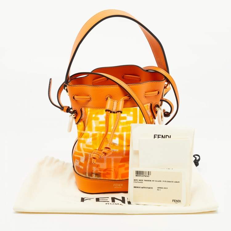 Pre Owned Fendi Orange Zucca PVC and Leather Mini Mon Tresor Drawstring Bucket Bag