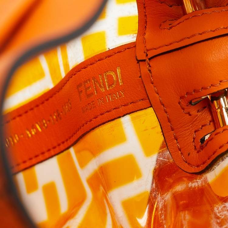 Pre Owned Fendi Orange Zucca PVC and Leather Mini Mon Tresor Drawstring Bucket Bag