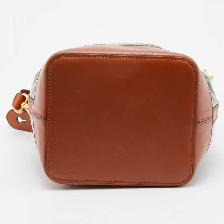 Pre Owned Fendi Brown/Black Leather and PVC FF Logo Print Mon Tresor Bucket Bag