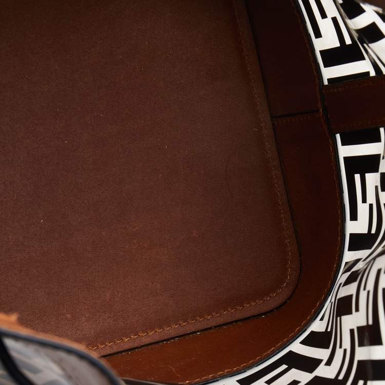 Pre Owned Fendi Brown/Black Leather and PVC FF Logo Print Mon Tresor Bucket Bag
