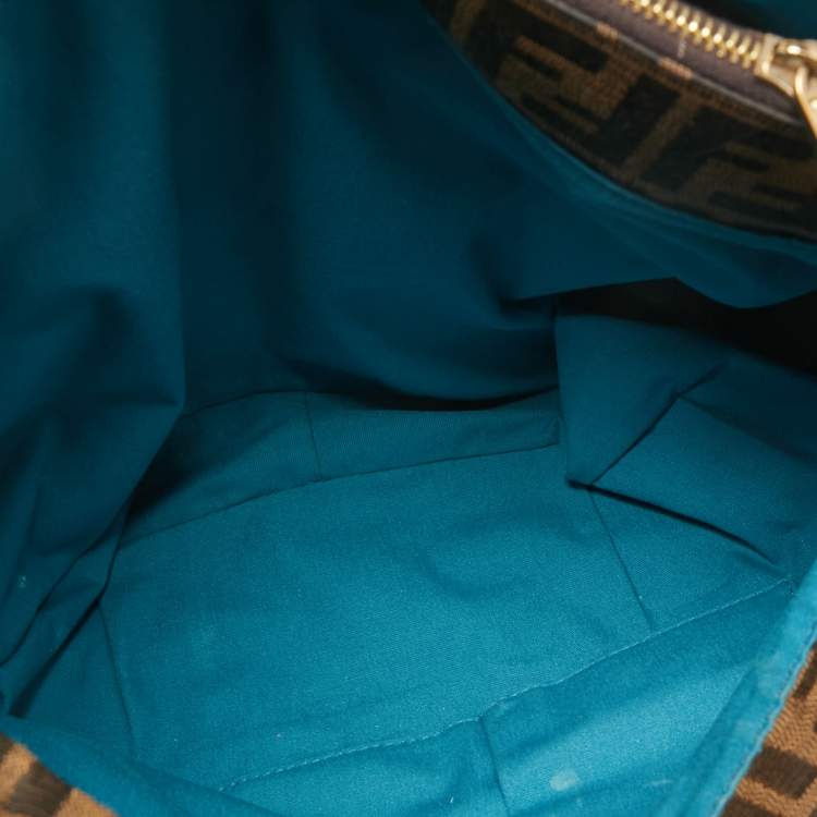 Pre Owned Fendi Tobacco/Teal Zucca Canvas and Patent Leather Large Mia Hobo
