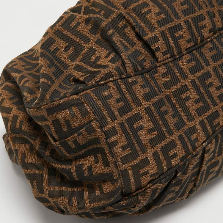Pre Owned Fendi Tobacco/Teal Zucca Canvas and Patent Leather Large Mia Hobo