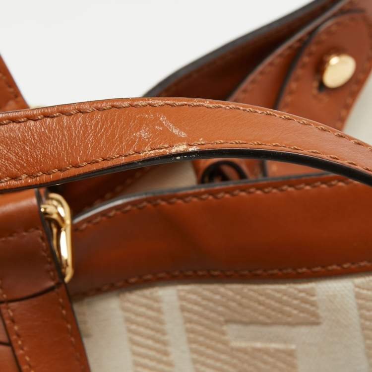 Pre Owned Fendi Brown/Off White FF Embroidery Canvas Medium X Shopper Tote