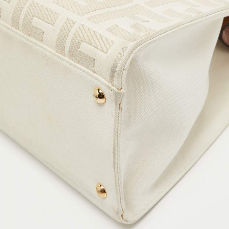 Pre Owned Fendi Brown/Off White FF Embroidery Canvas Medium X Shopper Tote