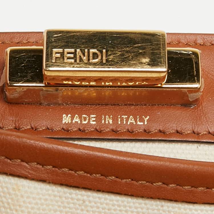 Pre Owned Fendi Brown/Off White FF Embroidery Canvas Medium X Shopper Tote
