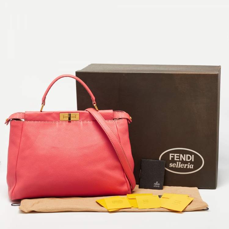 Pre Owned Fendi Coral Selleria Leather Large Peekaboo Top Handle Bag