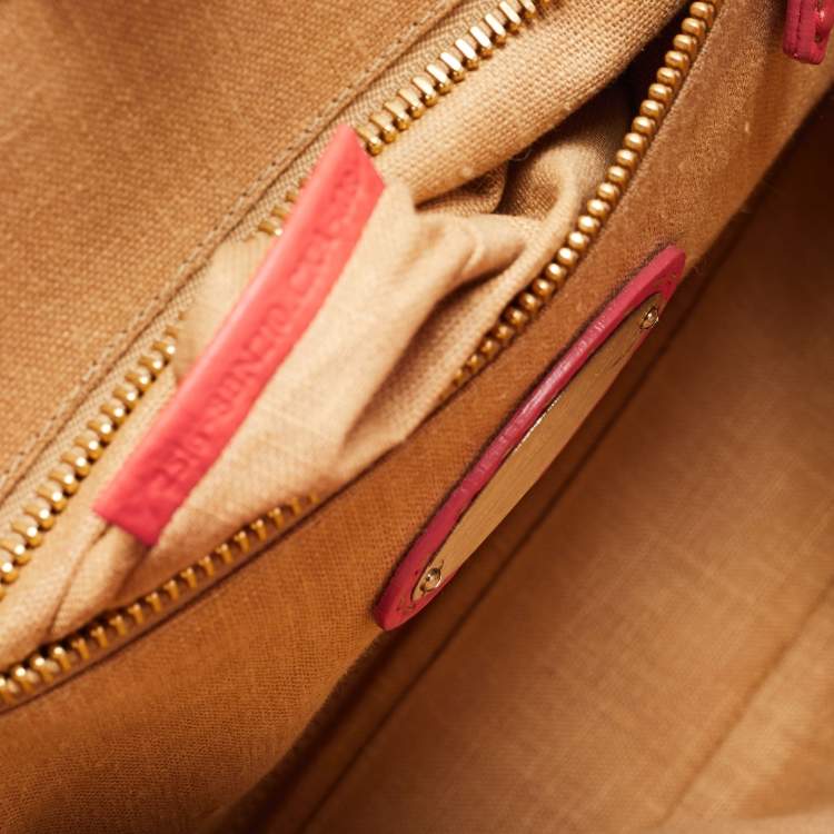 Pre Owned Fendi Coral Selleria Leather Large Peekaboo Top Handle Bag