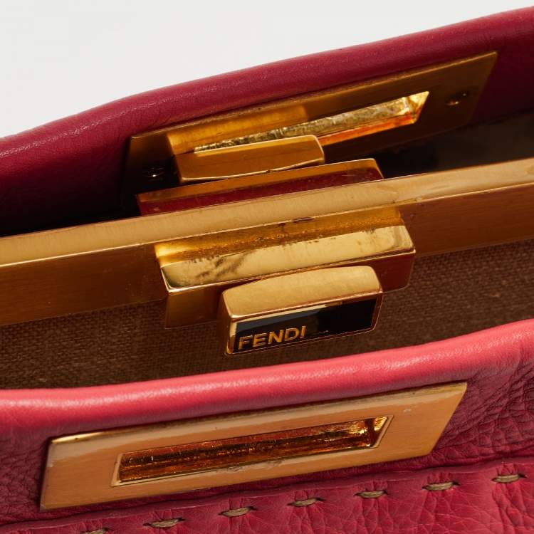 Pre Owned Fendi Coral Selleria Leather Large Peekaboo Top Handle Bag