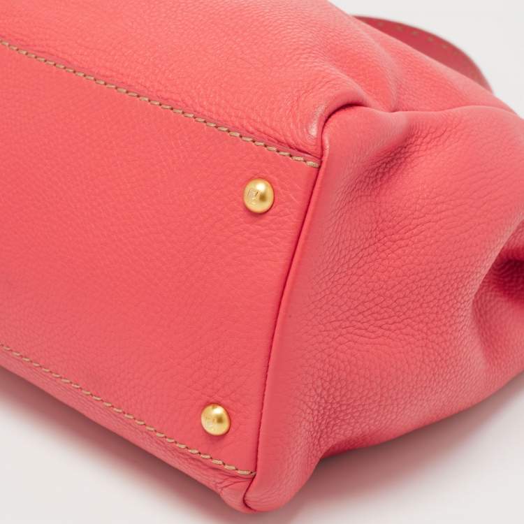 Pre Owned Fendi Coral Selleria Leather Large Peekaboo Top Handle Bag
