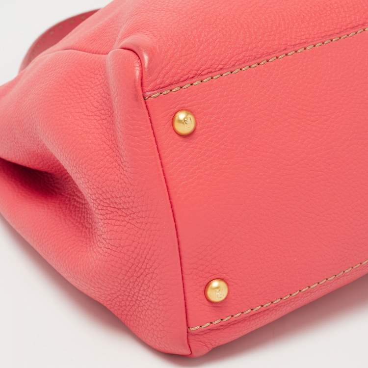 Pre Owned Fendi Coral Selleria Leather Large Peekaboo Top Handle Bag