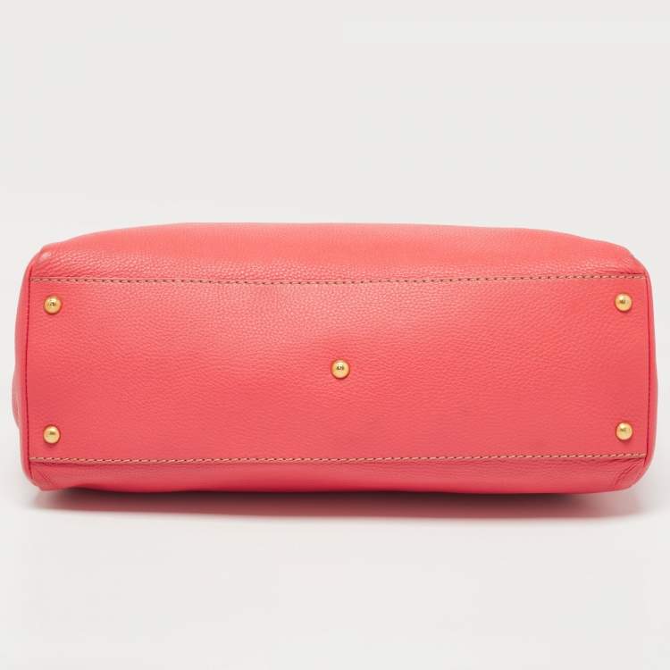 Pre Owned Fendi Coral Selleria Leather Large Peekaboo Top Handle Bag