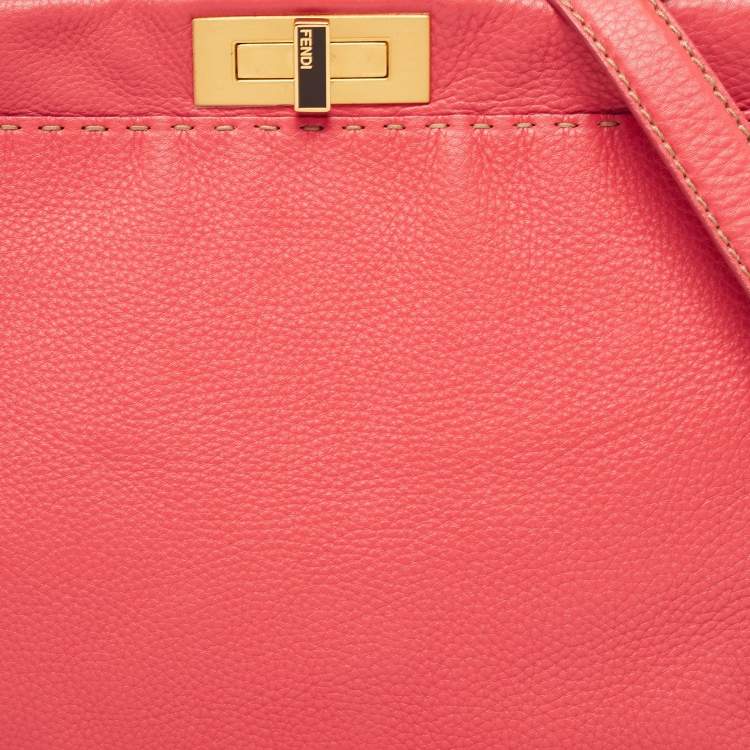 Pre Owned Fendi Coral Selleria Leather Large Peekaboo Top Handle Bag
