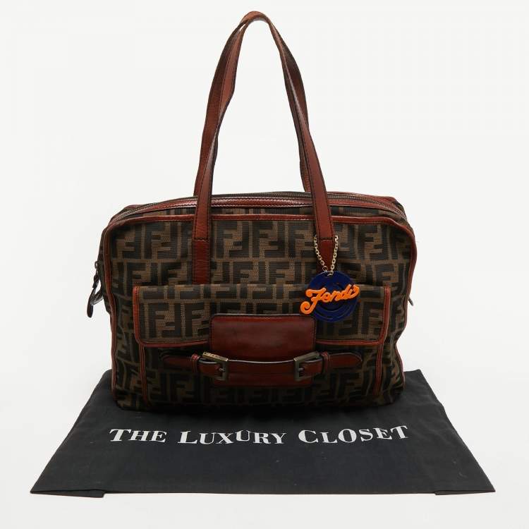Pre Owned Fendi Brown/Tobacco Zucca Canvas Pocket Laptop Bag