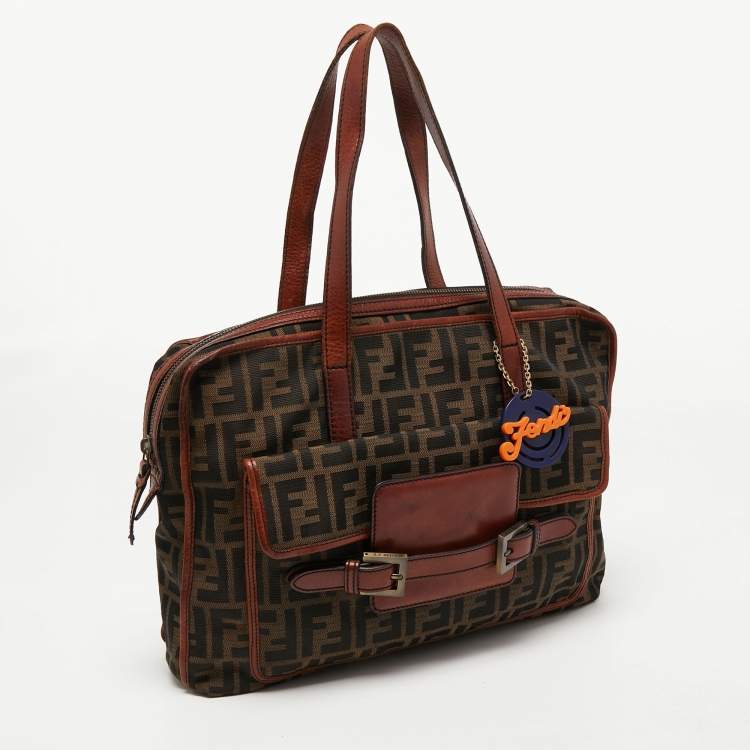 Pre Owned Fendi Brown/Tobacco Zucca Canvas Pocket Laptop Bag