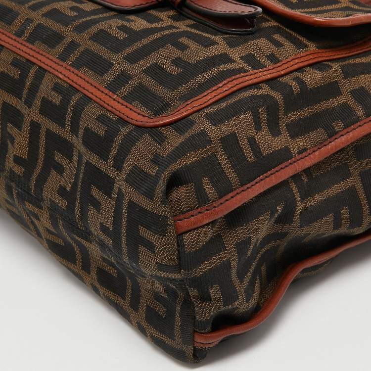 Pre Owned Fendi Brown/Tobacco Zucca Canvas Pocket Laptop Bag