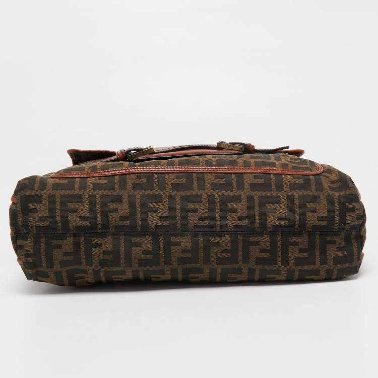 Pre Owned Fendi Brown/Tobacco Zucca Canvas Pocket Laptop Bag