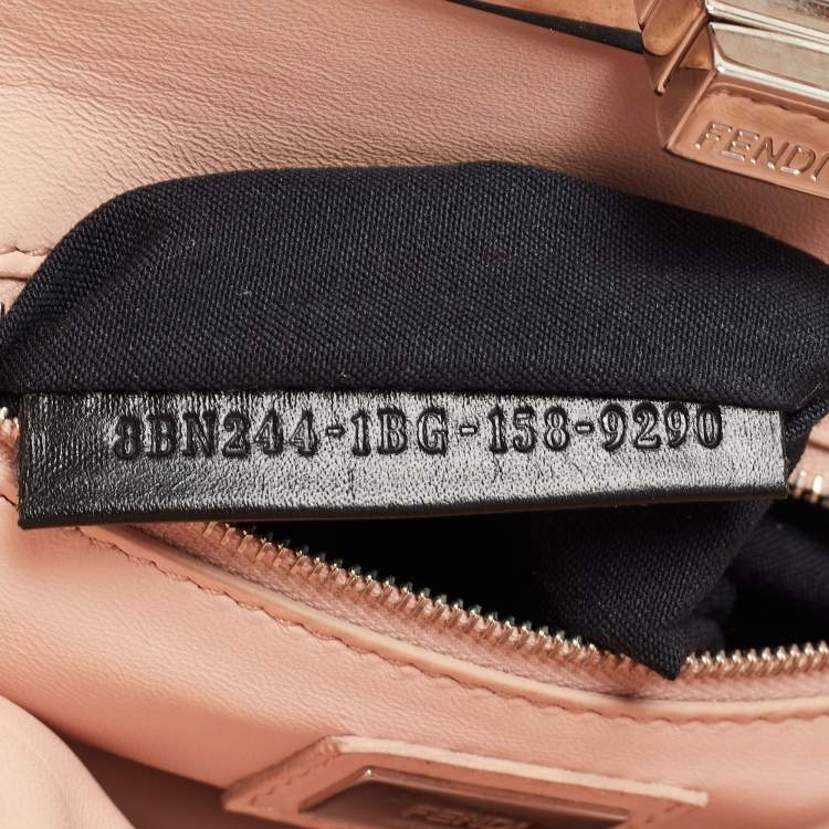 Pre Owned Fendi Light Pink Leather Mini Peekaboo Studded Top Handle Bag